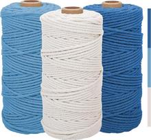 3 x makrame siūlai 3 mm x 100 m, medvilnės makrame medvilniniai siūlai, medvilninė virvė, augalų pakaba, amatai, mezgimas (smėlio spalvos tamsiai mėlyna šviesiai mėlyna)