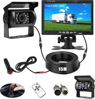 Atbulinės eigos kameros rinkinys su 7 colių galinio vaizdo monitoriumi, IP68 vandeniui atspari naktinio matymo automobilio atsarginės kopijos kamera, stabilus kabelio signalas, 12 V - 24 V atbulinės eigos kamera su 15 m kabeliu, skirta nameliams ant ratų,
