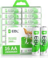 EBL 16 pakuočių įkraunamų baterijų 2800 mAh AA NI-MH baterija 1200 įkrovimo ciklų, mažai savaiminio išsikrovimo, su laikymo dėžute