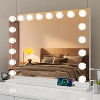 eklipt Makiažo veidrodis su apšvietimu 80 x 60 cm Holivudo veidrodis su apšvietimu Kosmetinis veidrodis 18 LED šviesų 3 spalvų su USB 10x didinimas Jutiklinis valdymas (18LED balta)