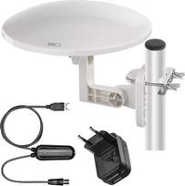EMOS - Skaitmeninė antena su stiprintuvu - skirta lauko darbams - Aktyvioji antena Village - 0-80 km diapazonas - FM/DAB/DVB-T/DVB-T2 - Integruotas LTE/4G/5G filtras - 360° priėmimo kampas - Atsparus oro sąlygoms, UV spinduliams
