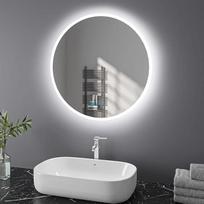 Finmrys Vonios veidrodis su apšvietimu, apvalus, 50 cm, LED vonios veidrodis su jutikliniu jungikliu, vonios veidrodis nuo rūko, pritemdomas, apšviečiamas, šaltai baltas, šiltai baltas, 19,69 colio