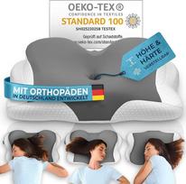 Glückstoff Ortopedinė pagalvė [Inovacijų apdovanojimas už ergonomiką] Pagalvė nuo kaklo skausmo Pagaminta iš atminties putų Kaklo paramos pagalvė Ergonominė kaklo pagalvė Šoninio miego pagalvė Pilka