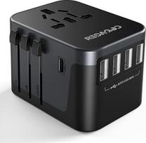 Kelionių adapteris visame pasaulyje 224+ šalys 28W greito įkrovimo universalus kelionių adapteris su 4 USB prievadais + C tipo ir kintamosios srovės lizdo adapteris Universalus adapteris Vokietijai, JAV, Anglijai, Tailandui, Italijai, Australijai
