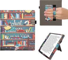 kwmobile Flip Cover Compatible with Pocketbook InkPad Eo/Bigme InkNote Color+ - Case with Wrist Strap Library Theme Multicoloured