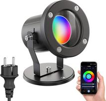 ledscom.de MIBU lauko prožektorius, skirtas naudoti lauke, nerūdijantis plienas, juodas, su "Smart Home" RGBW GU10 LED lempa, 5,41 W, 473 lm