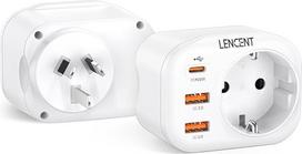 LENCENT 2 x kelioninis adapteris AU CN maitinimo adapteris Australija Kinija Vokietija kištukas su 2 USB QC3.0 + 1 C tipo PD prievadais, I tipo kelioninis kištukinis maitinimo adapteris Australija Kinija Naujoji Zelandija Argentina lizdas
