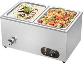 MOOTACO "Bain Marie" maisto šildytuvas Vandens vonia "Gastro GN Containers" (GN) 1/2 x 2 Šildytuvas iš nerūdijančio plieno su išleidimo čiaupu 1500 W elektrinis bufetinis šildytuvas, vandens vonios temperatūra reguliuojama nuo 30 iki 85 °C
