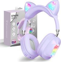 OHAANYY Katės ausinės ausinės Vaikų gimtadienio dovanos Vaiko LED katės ausys Spalvotas gradientas Belaidės "Bluetooth" ausinės per ausis Stereo ausinės su mikrofonu mobiliajam telefonui / stalui / kompiuteriui (violetinės spalvos)