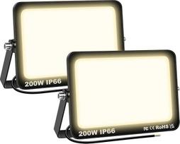SKYWORLD 200 W LED lauko prožektorius, 2 vienetai, 20000 LM prožektorius, 4000 K šiltos baltos spalvos lauko prožektorius, IP66 vandeniui atsparus lauko apšvietimas kiemui, garažui, prieangiui, sodui
