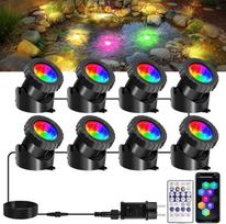 T-SUNUS tvenkinio apšvietimas LED po vandeniu, 8 in 1 povandeninis prožektorius RGB su "Bluetooth" programėlės nuotolinio valdymo pulteliu Povandeninis tvenkinio apšvietimas RGB IP68 vandeniui atsparus baseino apšvietimas sodo kiemui