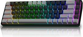TMKB T68 belaidė mechaninė žaidimų klaviatūra, trijų režimų (Bluetooth/5.0/2.4GHz/USB-C), 60 % RGB klaviatūra su 68 klavišais (QWERTY išdėstymas), mėlynas jungiklis - pilka/juoda