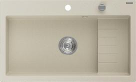 Granitinė virtuvinė plautuvė Mexen Omar su sifonu, Beige+Chrome, 800 x 480 mm
