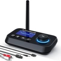 "Ainostone Bluetooth 5.3" siųstuvo imtuvas 2 ausinėms "3-in-1" "Bluetooth" garso adapteris "Bluetooth" siųstuvas su apeinamuoju jungikliu, garsumo reguliatoriumi, optiniu RCA AUX jungikliu, skirtas televizoriaus garsiakalbiui, kompiuteriui