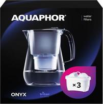 "AQUAPHOR Onyx White" vandens filtras su 3 "Maxfor+" filtrais, 4,2 l vandens filtras stiklinėje karfoje, mažinantis kalkių nuosėdų ir chloro kiekį, puikiai tinka šeimai, aukščiausios kokybės, stilinga talpykla