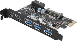 ASHATA 5 prievadų USB PCIe Express valdiklio kortelė USB 3.0/Type-C to PCI-E Expansion Card sąsajos kortelė Daugiafunkcinė 3 prievadų USB 3.0 + 2 prievadų C tipo PCI-E adapterio kortelė, skirta Windows XP/Vista/7/8