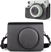 HIYQIN apsauginis odinis dėklas, suderinamas su "Fujifilm Instax Wide 400" momentiniu fotoaparatu, "Wide 400" fotoaparato dėklas su dirželiu per petį, klasikinės juodos spalvos, "Wide 400" odinis dėklas
