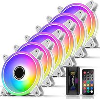 "EZDIY-FAB White Moonlight RGB" 120 mm korpuso ventiliatorius su "Fan Hub X" ir nuotolinio valdymo pulteliu, 5 V 3 kontaktų RGB sinchronizavimas su pagrindine plokšte, ARGB ventiliatorius kompiuterio korpusui - 6 vnt.