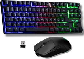 "G-Lab Oxygen EX Combo" - RGB LED belaidis žaidimų klaviatūros ir pelės rinkinys TKL formato ispaniško išdėstymo ir belaidė žaidimų pelė 3200DPI - PC/PS4/PS5