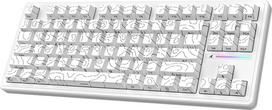 ATTACK SHARK M87PRO TKL belaidė mechaninė žaidimų klaviatūra, BT5.0/2.4G Wireless/USB-C laidinė "Hot-Swap" RGB klaviatūra su JAV QWERTY išdėstymu, linijinis baltas jungiklis - baltas kontūras