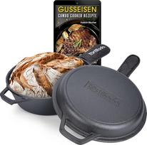 Tortillada - ketaus puodas duonai kepti | Olandiška orkaitė (3,5 litro) | 2 in 1 kombinuotoji keptuvė | Ketaus keptuvė su danga (26 cm) + dangtis su rankena + elektroninė knyga su 50 receptų