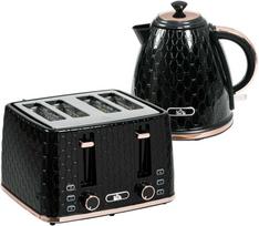 HOMCOM 2-in-1 virtuvės rinkinys, skrudintuvas ir virdulys, kelios parinktys, 1,7 L, 4 skrebučiai vienu metu, plastikas, juodas
