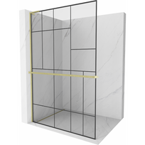 Mexen Kioto+ L dušo sienelė su lentyna Walk-in 90 x 200 cm, juodas raštas, auksinė šlifuota - 800-090-123-55-78