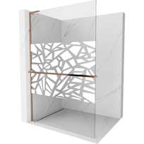Mexen Kioto+ L dušo sienelė su lentyna Walk-in 70 x 200 cm, baltas raštas, rožinio aukso - 800-070-123-60-85