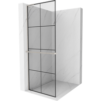 Mexen Kioto+ L dušų sienelė su lentyna Walk-in 90 x 200 cm, juodas tinklelis, šlifuotas nikelis - 800-090-123-97-77