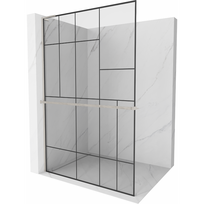 Mexen Kioto+ L dušo sienelė su lentyna Walk-in 90 x 200 cm, juodas raštas, šlifuotas nikelis - 800-090-123-97-78