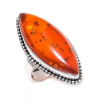Gintarinis brangakmenis 925 svarų sterlingų sidabro žiedas Dydis 8 orange