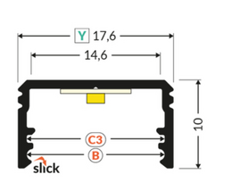 Led juostos profilis Uni14 Bc3/Y Anoduoto aliuminio 2m