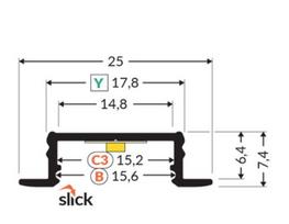 LED juostos profilis GROOVE14.V2 BC3/Y Anoduoto aliuminio, 2m