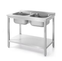 Stalas su 2 kriauklėmis ir lentyna, tvirtinamas varžtais, HENDI, Kitchen Line, dvi plautuvės, 1000x600x(H)850mm