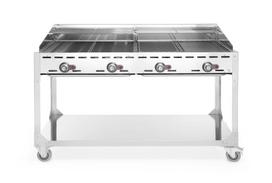 Dujinis 4 degiklių grilis Green Fire Profi Line, HENDI, Profi Line, Išmontuojamas stovas su lentyna, Šviesiai pilkas, 22kW, 1400x612x(H)825mm