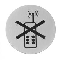 Ant durų tvirtinama informacinė lentelė, HENDI, draudžiama naudotis mobiliaisiais telefonais, ⌀75mm