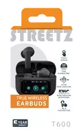 T600 TWS ausinės STREETZ, su LCD, ANC ir ENC, juodos / T600-BLK / 6612104