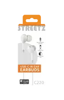 C220 į ausis įdedamos ausinės, STREETZ, 3-mygtukai, USB-C, baltos / C220-WHT / 6612110