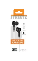 C220 į ausis įdedamos ausinės STREETZ, 3-mygtukai, USB-C, juodos / C220-BLK / 6612109