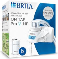 "BRITA" vandens filtras čiaupui "Pro V-MF", įskaitant 1 filtro kasetę (600 l) - sumažina 99,99 % bakterijų, chloro, mikroplastiko ir sunkiųjų metalų / skaitmeninis LCD ekranas rodo likutinę talpą