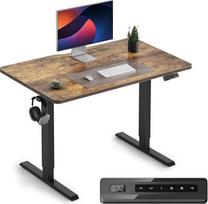 "CubiCubi" reguliuojamo aukščio elektrinis rašomasis stalas, 100 x 60 cm, stovimas stalas, plieninės T formos kojos su funkcine atminties kontrole, apsaugos nuo susidūrimo sistema, juodas rėmas / rudas stalviršis