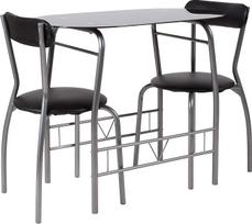 "Flash Furniture" juodos spalvos metalinis stiklinis valgomojo stalas ir 3 kėdės