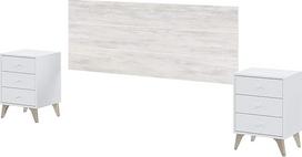 "Habitdesign Sweet®" galvūgalis ir du naktiniai staliukai - baltas ir "Velho" galvūgalis - 240 cm (plotis) x 116 cm (aukštis) x 33,5 cm (gylis)