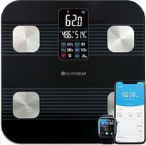 "Silvergear Premium" kūno riebalų svarstyklės, asmeninės svarstyklės, "Bluetooth" kūno analizės svarstyklės su programėle, kūno riebalai, KMI, svoris, raumenų masė, vanduo, baltymai, kaulų svoris, BMR ir širdies ritmas - juoda