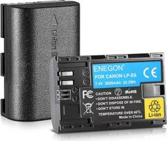 ENEGON LP-E6 akumuliatoriai (2 vnt. po 3000 mAh), skirti EOS R, R5C, 5D Mark II, 5D III, 5D IV, 5DS, 5DSR, 6D, 7D, 7D II, 7D III, 80D, 70D, 60D, 60Da, XC10, XC15