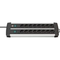 Premium-Alu-Line Steckdosenleiste 16-fach Duo (schwarz/silber, 3 Meter, mit 2 Sicherheitsschaltern)