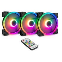 Argus RGB-Fan Set RS-14 140x140x25, Gehäuselüfter schwarz, 3er Set, inkl. Controller, 140 mm
