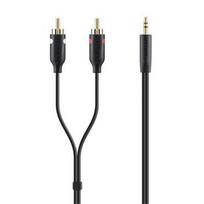 Belkin Cinch / Klinke Audio Anschlusskabel [2x Cinch-Stecker - 1x Klinkenstecker 3.5 mm] 2 m Schwarz vergoldete Steckkontakte B (F3Y116bt2M)