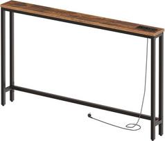 HOOBRO Siauras konsolinis staliukas, 140 cm ilgio šoninis staliukas, sofos staliukas su įkrovimo stotele, prieškambario staliukas, už sofos, svetainėje, prieškambaryje, metalinis rėmas, senovinė ruda/juoda EBF145CXG01