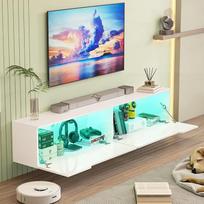 KZNGK pakabinama TV spintelė su LED apšvietimu, televizoriaus stovas, TV konsolė, pramogų centras su 2 spintelėmis svetainei, 16 spalvų, galima reguliuoti, 175 x 32 x 30 cm (balta)
